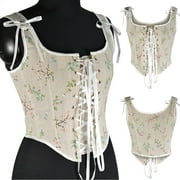 Women's Bustier Corset Floral Print Boned Tank Tops Renaissance Adjustable Strap Bodyshaper Eyelet Lace-Up Vintage Bodices